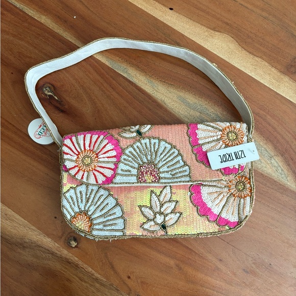 Lucy Pink Floral Beaded Shoulder Bag - Picture 2 of 5